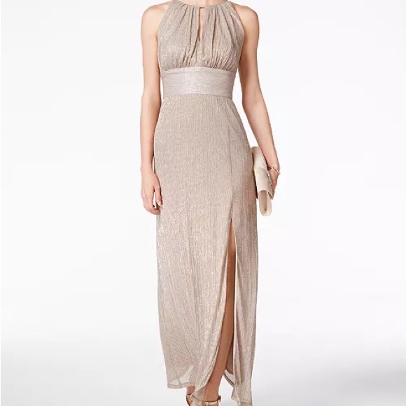 R & M Richards Women's Petite Keyhole Halter Gown Brown Size 6Petite